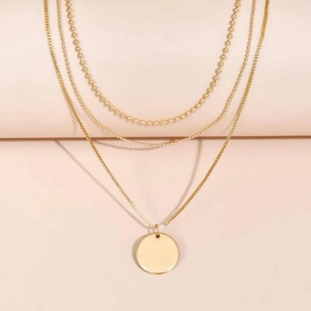 Gold Layered Disc Necklace - Picture 4 of 5